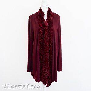 Christina Burgundy Velvet Ruffle Open Cardigan 2X Boho Luxe Holiday Party